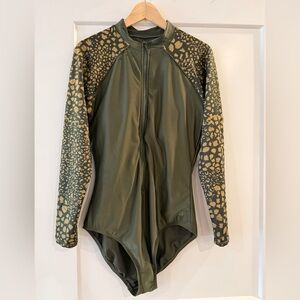 Women’s All in Motion Green and Gold Swim Bodysuit